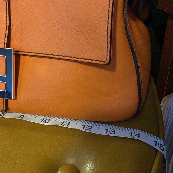 Fendi Big mamma forever leather baguette flap bag orange🍊black gold enamel - Picture 13 of 16